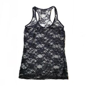 Vampire Gothic Black Floral Lace Mesh Sheer Babydoll Cami Tank Top Lingerie Y2K